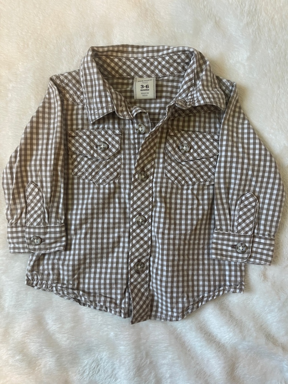 Old Navy Brown and White Gingham Button-Down Shirt
